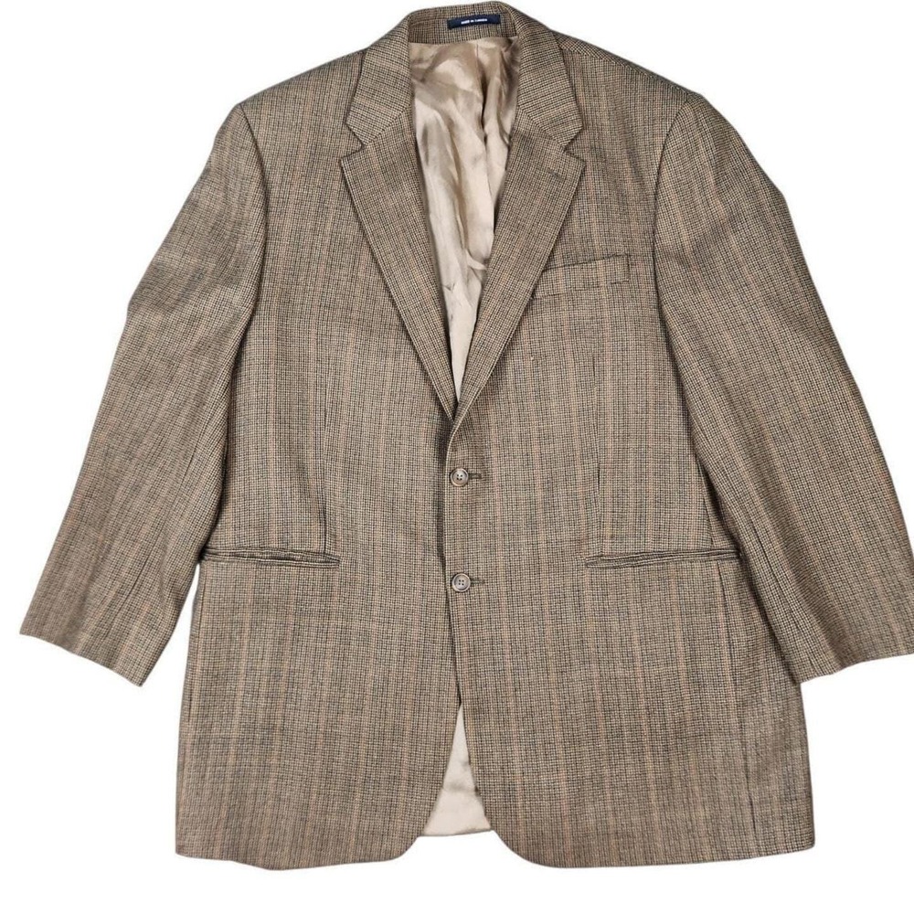 VTG Chaps Ralph Lauren Glen Plaid Prince of Wales Blazer 46L Brown Wool Jacket